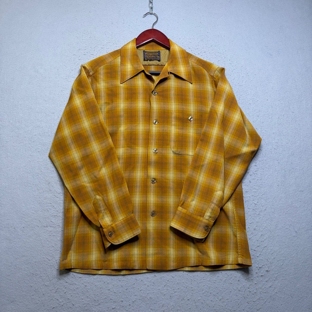 Pendleton Button Down Shirt Mens M Yellow Sir Pendleton Wool Vintage 50s 60s